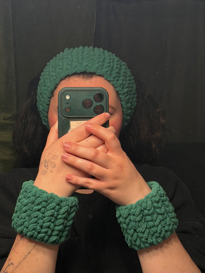 Crochet Plush Spa Headband and Wristlets Set